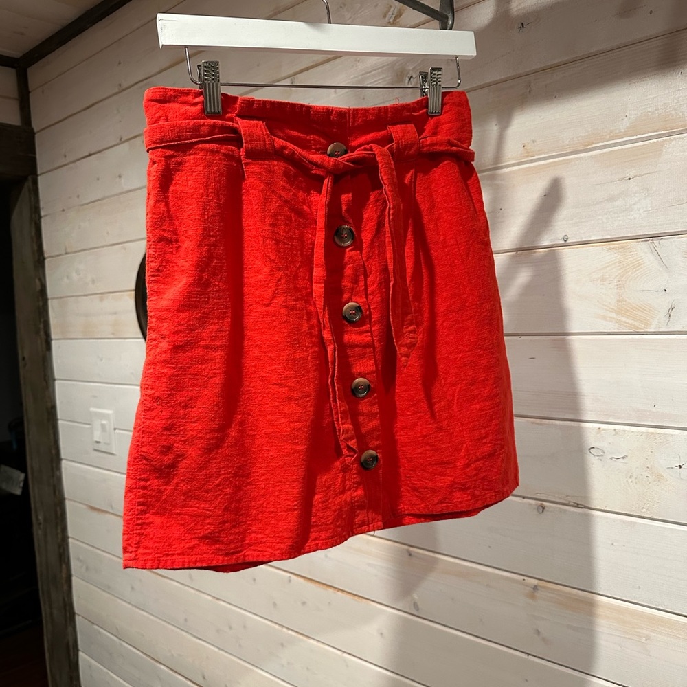 Derek Heart | 100% Cotton Red Button Front Skirt